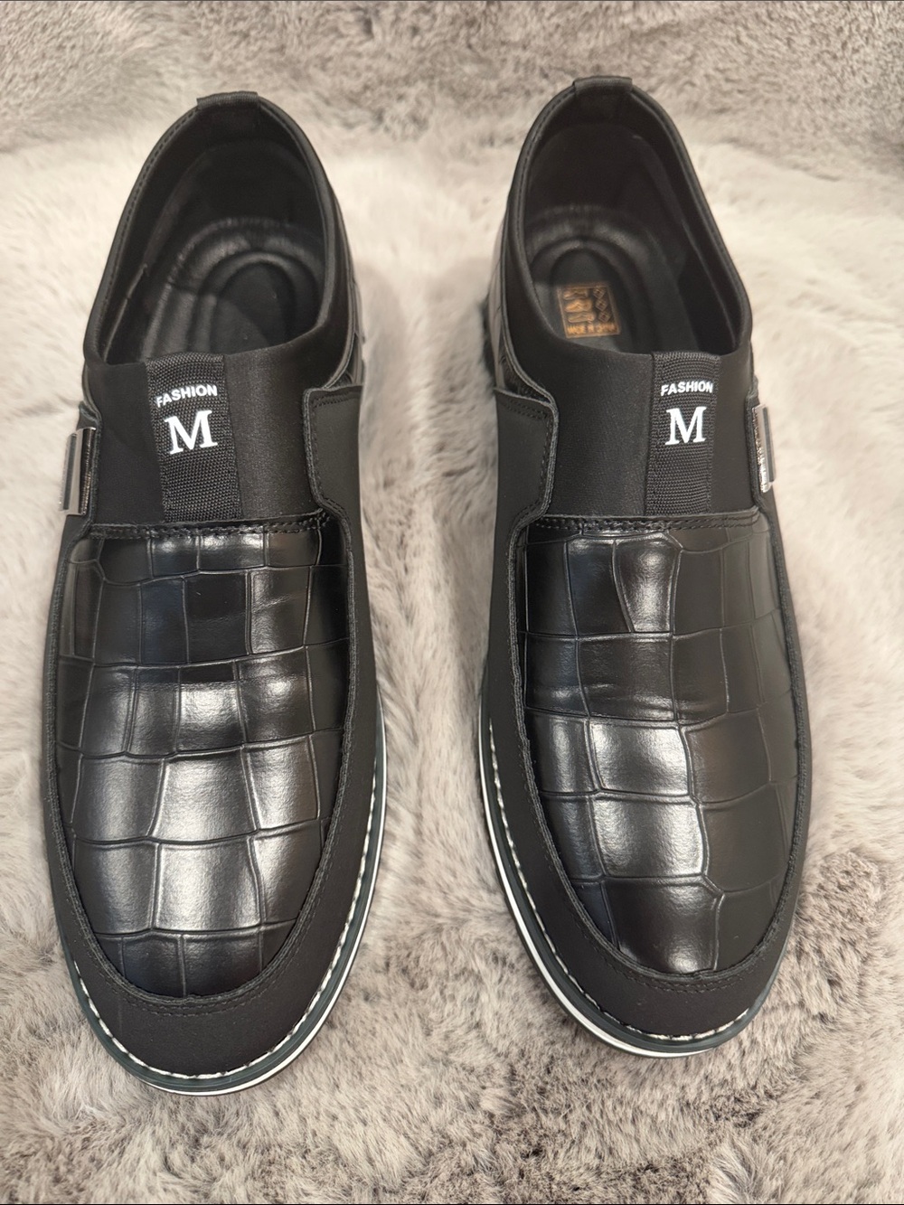 Men 10 Black Croc Embossed Slip On Oxford Sneakers Loafers Dress Shoes Like New